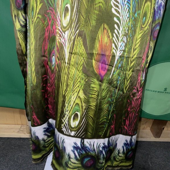 GOLD COAST Mumu House Dress OS One Size Beach Cover-Up Beaded PEACOCK print -NWT - Picture 6 of 12